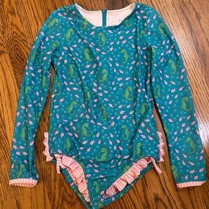 SweetHoney Teal Swimsuit with Pink Ruffle Trim